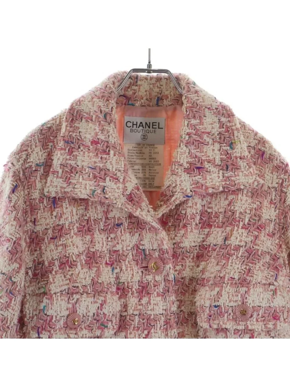 Chanel 93c Coco Button Fancy Tweed Jacket Pink 42